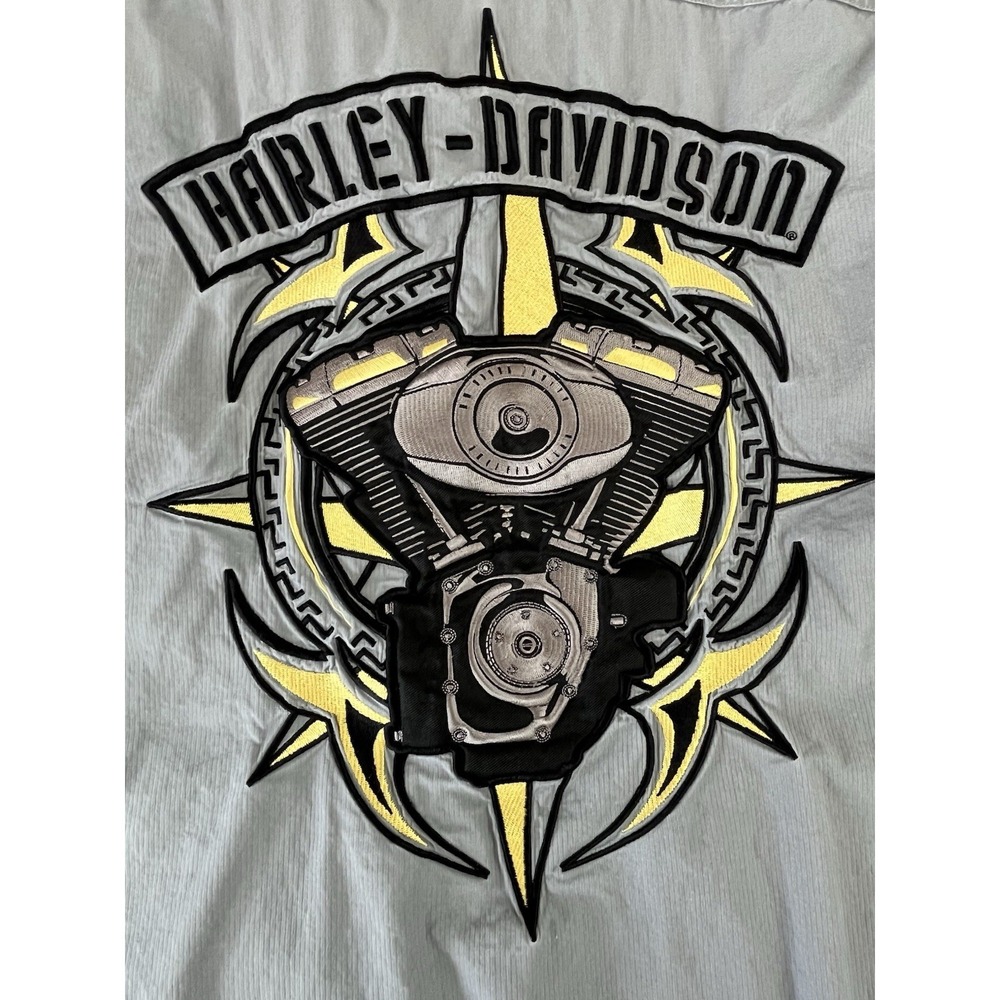 Harley Davidson Shirt Men's XXXL Gray Motorcycle Embroidered Long Sleeve Chopper